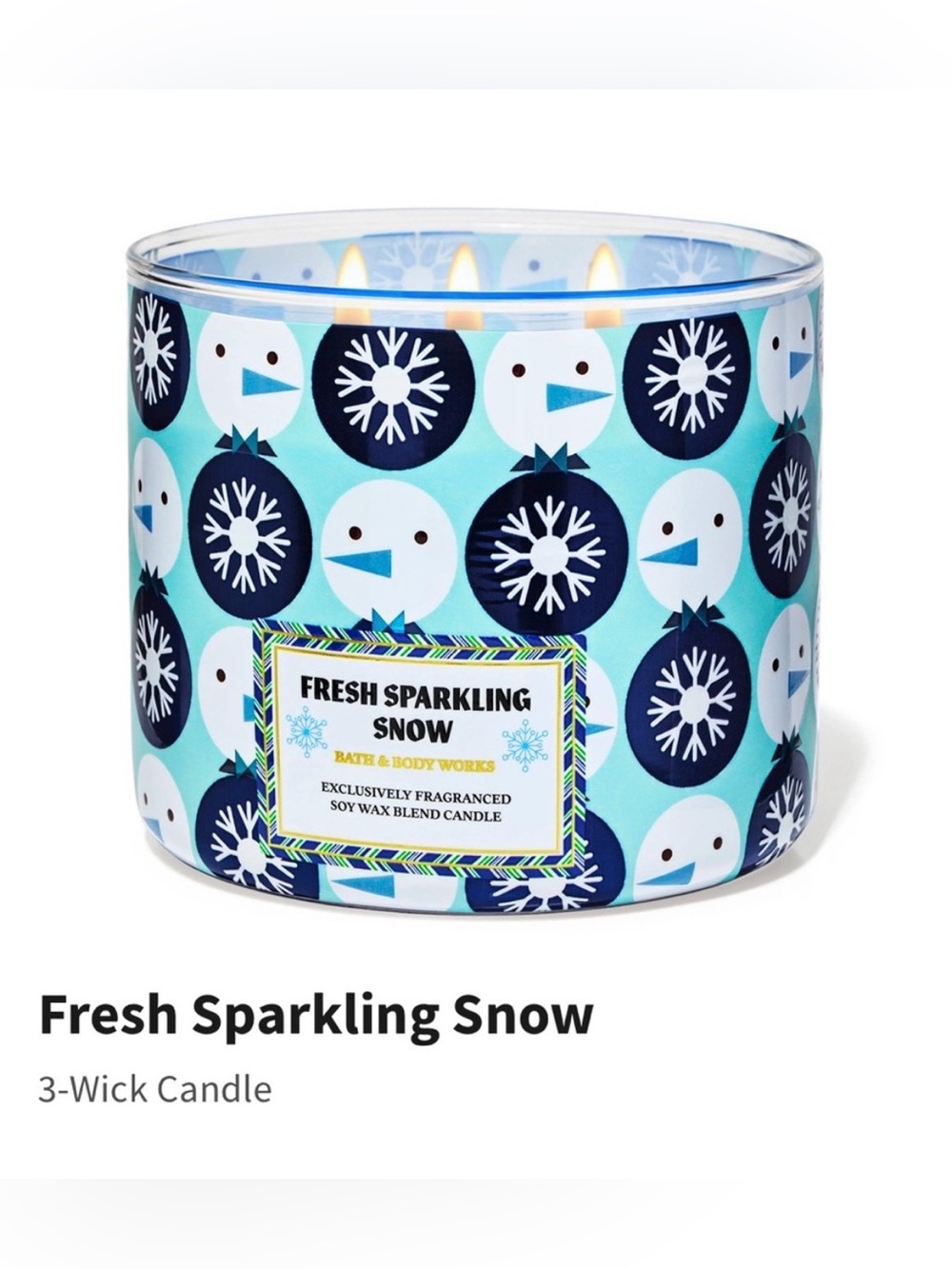 NIB B&BW “Fresh Sparkling Snow” Scented 3-Wick Candle w Decorative Metal Lid